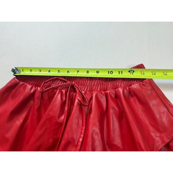 Red Faux Leather Elastic Waist Mini Skirt Peach Love Medium (bin LL181) - Picture 3 of 7